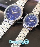 Casio Cặp (MTP-V005D-2B1 - LTP-V005D-2B1) Quartz (Pin) Dây KIm Loại - Chính Hãng