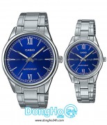 Casio Cặp (MTP-V005D-2B1 - LTP-V005D-2B1) Quartz (Pin) Dây KIm Loại - Chính Hãng