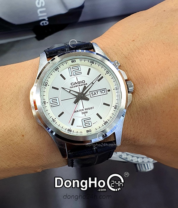 Casio MTP E202L 7A Nam Quartz Pin Day Da Chinh Hang