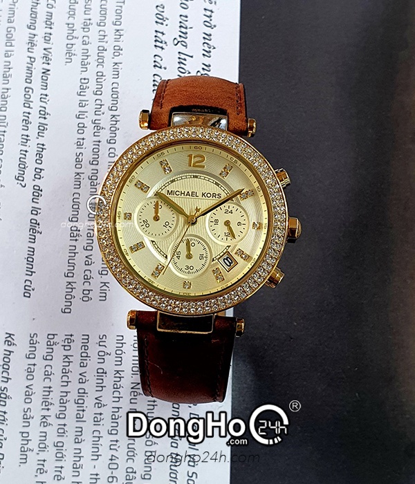 Đồng hồ nữ Michael Kors mầu vàng đính đá 2 vòng viền mặt kính  VnnShop