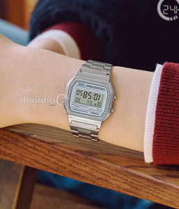 Đồng hồ Casio A158WEA-7DF - Unisex - Quartz (Pin) Dây Kim Loại - Chính Hãng - Size 33.2*36.8 mm