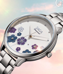 Đồng hồ Saga Chroma Dance 54390-SVCRSV-2 - Nữ - Quartz (Pin) - Mặt Số Đổi Màu - Đính Kim Cương - Size Mặt 34mm