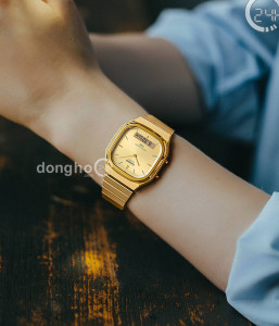 Đồng hồ Casio Vintage AQ-240DG-9ADF - Unisex - Quartz (Pin) Dây Kim Loại - Chính Hãng - Size Mặt 35.8mm