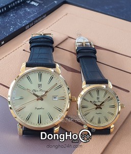 Olym Pianus Cặp (OP130-03MK-GL-V - OP130-03LK-GL-V) Kính Sapphire - Quartz (Pin) Dây Da - Chính Hãng